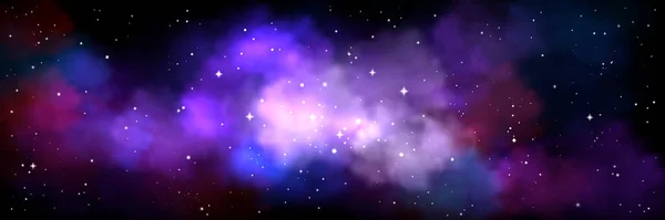 Fondo Espacial Con Nebulosa Realista Estrellas Brillantes Cosmos Coloridos Púrpura — Vector de stock