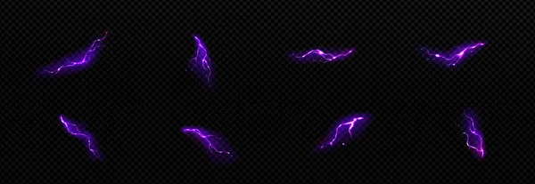 Des Éclairs Des Éclairs Violets Frappent Nuit Effets Impact Électrique — Image vectorielle