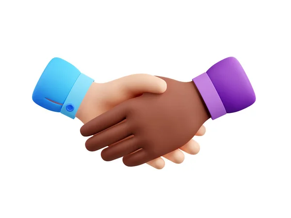 Handshake icon. Multicultural partnership, agreement, business deal, cooperation concept with diverse people hands shake, 3d render illustration isolated on white background