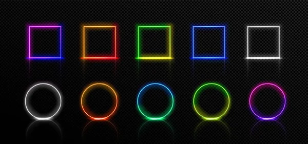 Neon Frames Isolated Colorful Led Square Borders Red Green Blue — Stock Vector