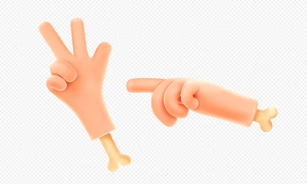 Darstellung Von Handgesten Handfläche Mit Knochenrichtung Und Zeigen Von Drei — Stockvektor