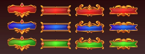 Molduras Botões Jogos Medievais Elementos Menu Interface Usuário Bandeiras Coloridas — Vetor de Stock