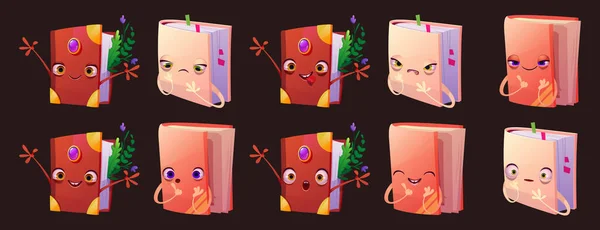 Ícones Emoji Com Personagens Livros Diferentes Emoções Livros Papel Com — Vetor de Stock