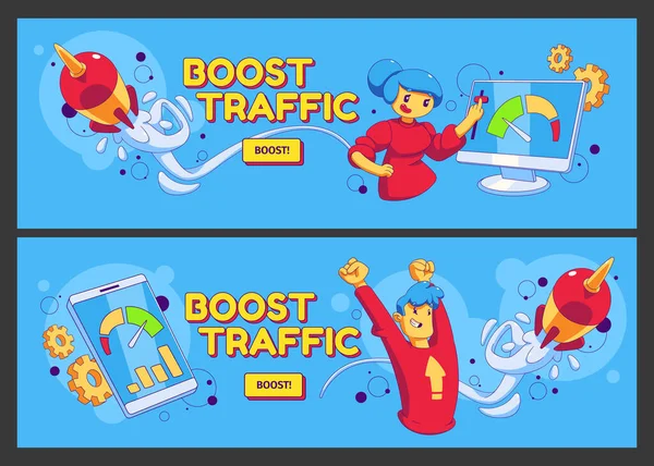 Set Boost Traffic Banner Templates Contemporary Vector Illustration Colorful Online — Stock Vector
