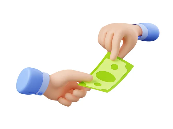 Render Hands Giving Taking Paper Money Isolated White Background Business — Stock Photo, Image