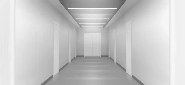 Білий Порожній Коридор Лікарня Клініка Або Офісна Зала Дверима Видом — стоковий вектор