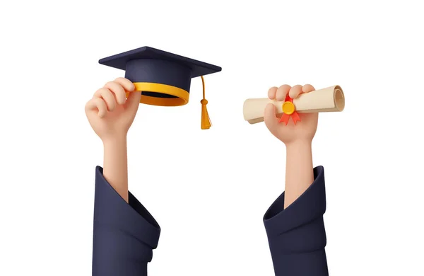 Mezuniyet Şapkası Diploması Olan Öğrencilerin Beyaz Arka Planda Izole Edilmiş — Stok fotoğraf