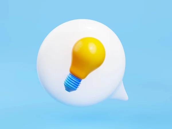 Rendering Glühbirne Sprechblase Auf Blauem Hintergrund Kreative Idee Schnelle Tipps — Stockfoto