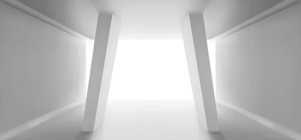 Sala Abstrata Espaço Corredor Branco Túnel Com Vigas Segurar Teto — Vetor de Stock