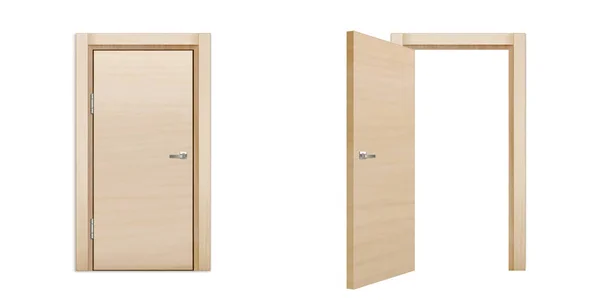 Schließen Und Öffnen Sie Holztüren Mit Chromgriffen Innentüren Moderne Designelemente — Stockvektor