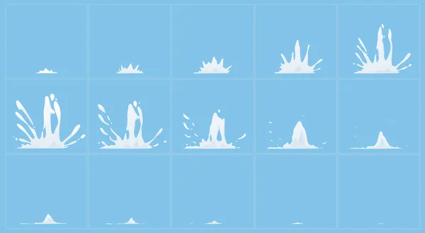 Animacja Sprite Arkusz Chlapania Mleka Izolowane Niebieskim Tle Efekt Wstrząsania — Wektor stockowy