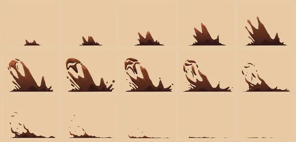 Animation Sprite Φύλλο Πιτσιλιές Καφέ Ζεστή Σοκολάτα Κακάο Splash Αποτέλεσμα — Διανυσματικό Αρχείο