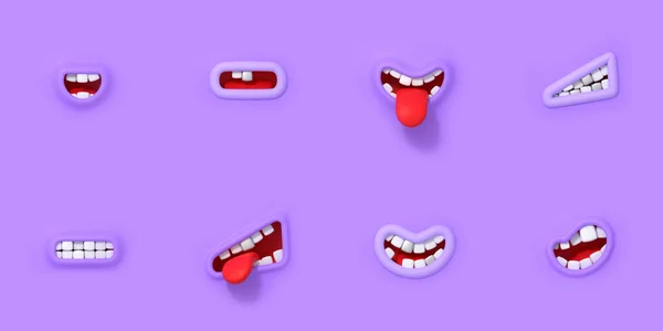 Znaková Ústa Odlišným Emocionálním Výrazem Komický Člověk Úsměv Rty Zuby — Stock fotografie