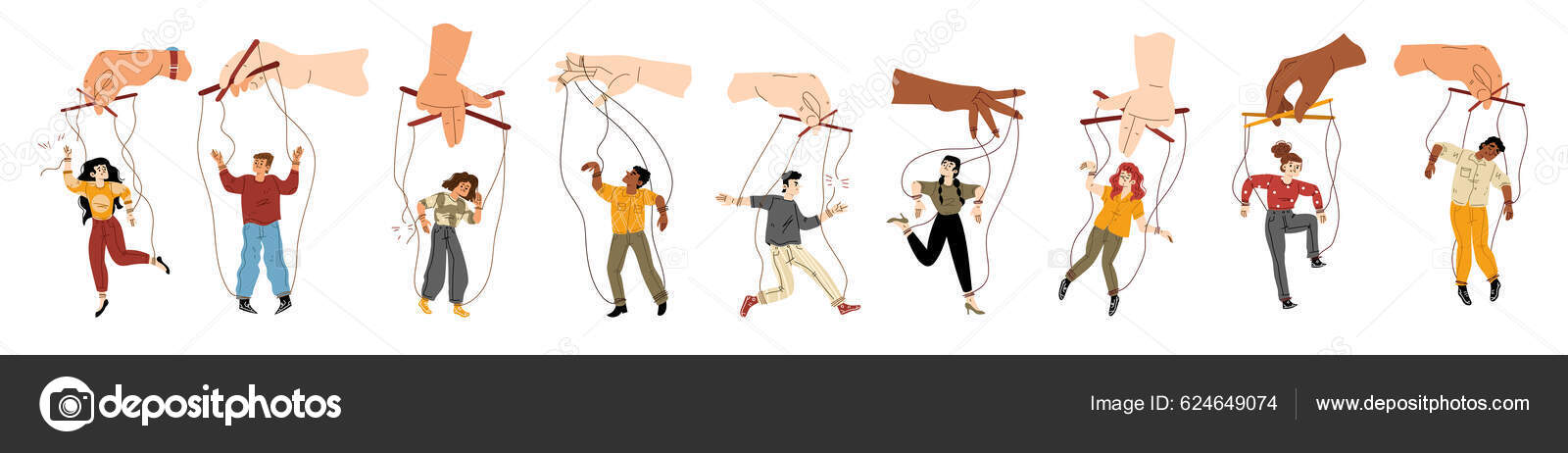 Puppet People Controlled Puppeteer Hand Set White Background Vector ...