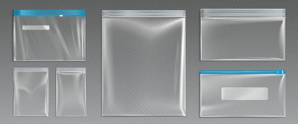 Sacs Ziplock Plastique Poches Ziplock Vides Emballages Enveloppes Isolées Polyéthylène — Image vectorielle