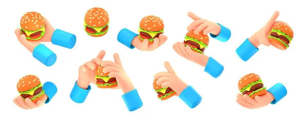 Render Hands Burger Isolated White Background Human Palms Holding Fast — Stock Photo, Image