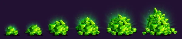 Juego Iconos Del Tesoro Montones Cristales Esmeralda Gemas Verdes Corte — Vector de stock