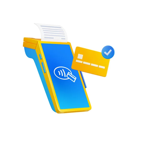 Illustration Payment Terminal Bank Card Blue Checkmark Icon Isolated White — Stock Photo, Image