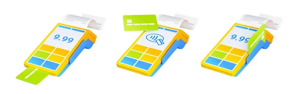 Render Pos Terminal Paper Check Bill Plastic Card Contactless Payment — Stock Photo, Image