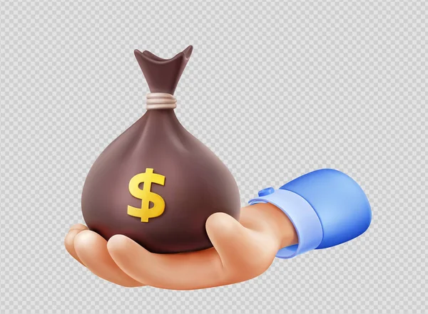 Καθιστούν Χέρι Κρατώντας Σάκο Χρημάτων Δολάρια Που Απομονώνονται Διαφανές Φόντο — Διανυσματικό Αρχείο