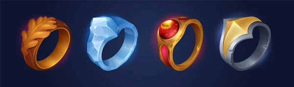 Prsteny Fantazie Kouzelné Šperky Pro Čarodějku Nebo Čaroděje Herní Ikony — Stockový vektor