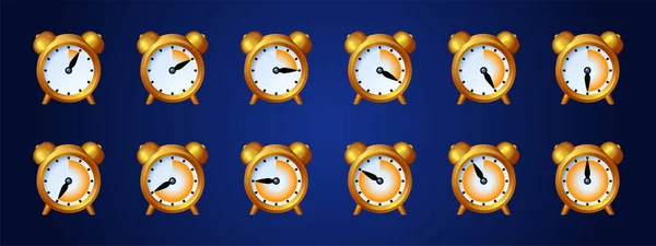 Klocka Spel Ikoner Tid Animation Sprite Blad Larmklocka Med Rörliga — Stock vektor