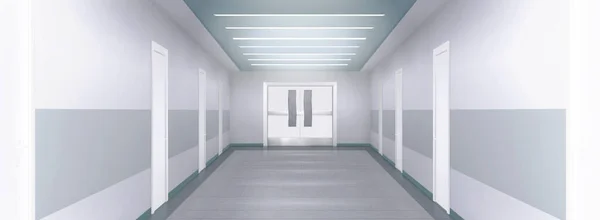 Beyaz Boş Koridor Boyutlu Hastane Klinik Salonu Yan Yana Kapılar — Stok Vektör