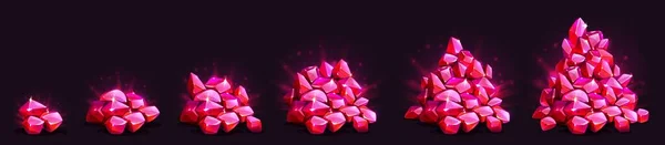 宝石水晶生长堆栈游戏资产 红色的发光宝石 我的财宝堆从小到大的演变 珠宝图形元素 Ui或Gui海盗抢劫 卡通矢量插图 — 图库矢量图片