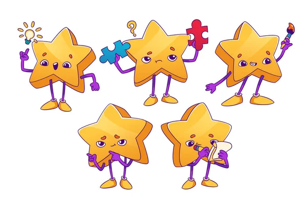 Lindo Personaje Estrella Divertidos Iconos Emoticones Set Infantil Con Estrella — Archivo Imágenes Vectoriales