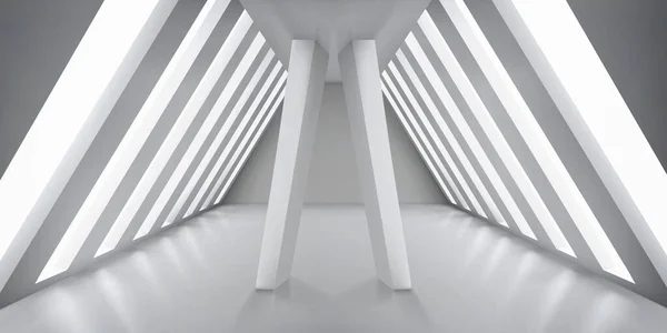 Футуристичний Білий Інтер Прямокутними Колонами Великими Вікнами Реалістичний Архітектурний Дизайн — стоковий вектор