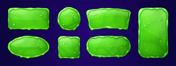 stock vector Set of sticky slime frames isolated on background. Cartoon vector illustation of rectangular, square, round and oval green jelly borders with viscous mucus texture, flowing liquid and toxic blobs