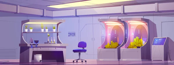 Лабораторія Рослинницьким Обладнанням Футуристична Лабораторія Космічному Кораблі Або Таємному Бункері — стоковий вектор
