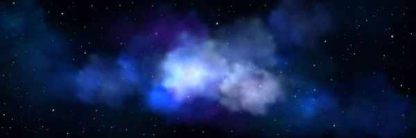 Tér Háttér Realisztikus Köd Ragyogó Csillagok Éjszakai Égbolton Színes Kék — Stock Vector