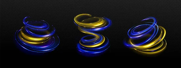 Magic Spiral Wave Twist Effect Blue Golden Stars Flying Sparkles — Stock Vector