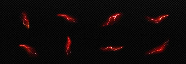 Yıldırım Yıldırım Çarpması Kırmızı Çarpma Çatlak Sihirli Enerji Flaşı Gece — Stok Vektör