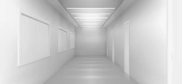 Biały Pokój Tło Korytarza Przestrzeń Muzeum Renderowania Galeria Sztuki Wnętrze — Wektor stockowy
