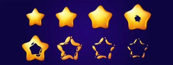 星形バブル爆発スプライトシート 背景に隔離された光沢のある黄色の星の気球のバーストまたは溶解効果のゲームアニメーションシーケンス ベクトル漫画セット — ストックベクタ