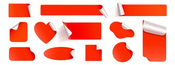 Red Peel Stickers Folie Patches Mockup Blanco Etiketten Van Hart — Stockvector