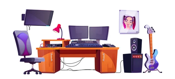 Equipo Estudio Música Productor Discos Ingeniero Audio Lugar Trabajo Sala — Vector de stock