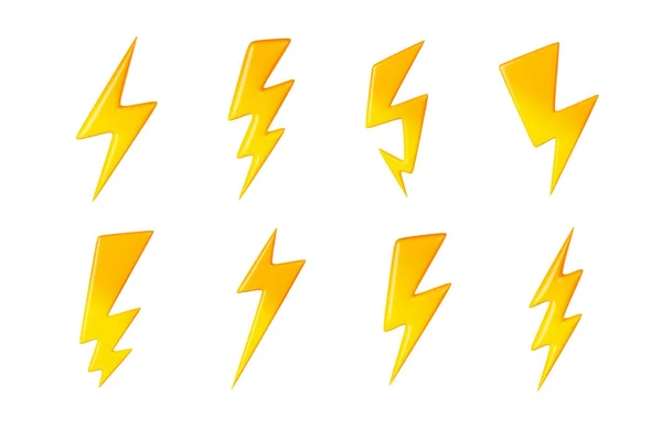在白色背景下 一组不同形状的黄色闪电标志被隔离 收集电力或魔法的超级功率 能量或高速符号 桂式设计元素 — 图库照片