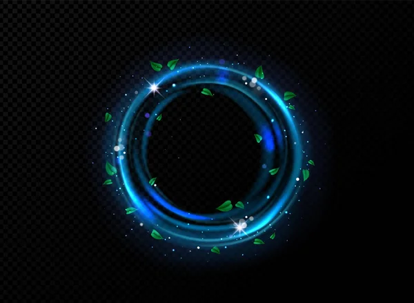 Abstracte Cirkel Frame Van Blauwe Wind Watergolf Met Groene Bladeren — Stockvector