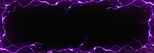 紫色の稲妻のフレームを持つ抽象的な背景 暗い透明背景に隔離された電動落雷の境界線とポスターテンプレート ベクトル現実的なイラスト — ストックベクタ