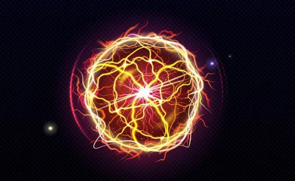 Bola Elétrica Raio Círculo Greve Esfera Plasma Cores Vermelhas Amarelas — Vetor de Stock