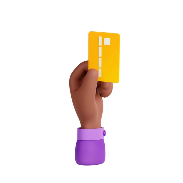 Renderizar Mão Preta Segurando Cartão Bancário Dinheiro Riqueza Financeira Pagamento — Fotografia de Stock