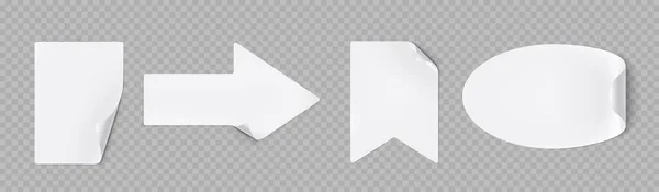 Λευκά Αυτοκόλλητα Ξεφλουδίζουν Ορθογώνια Βέλος Σημαία Και Οβάλ Σχήματα Σκιές — Διανυσματικό Αρχείο