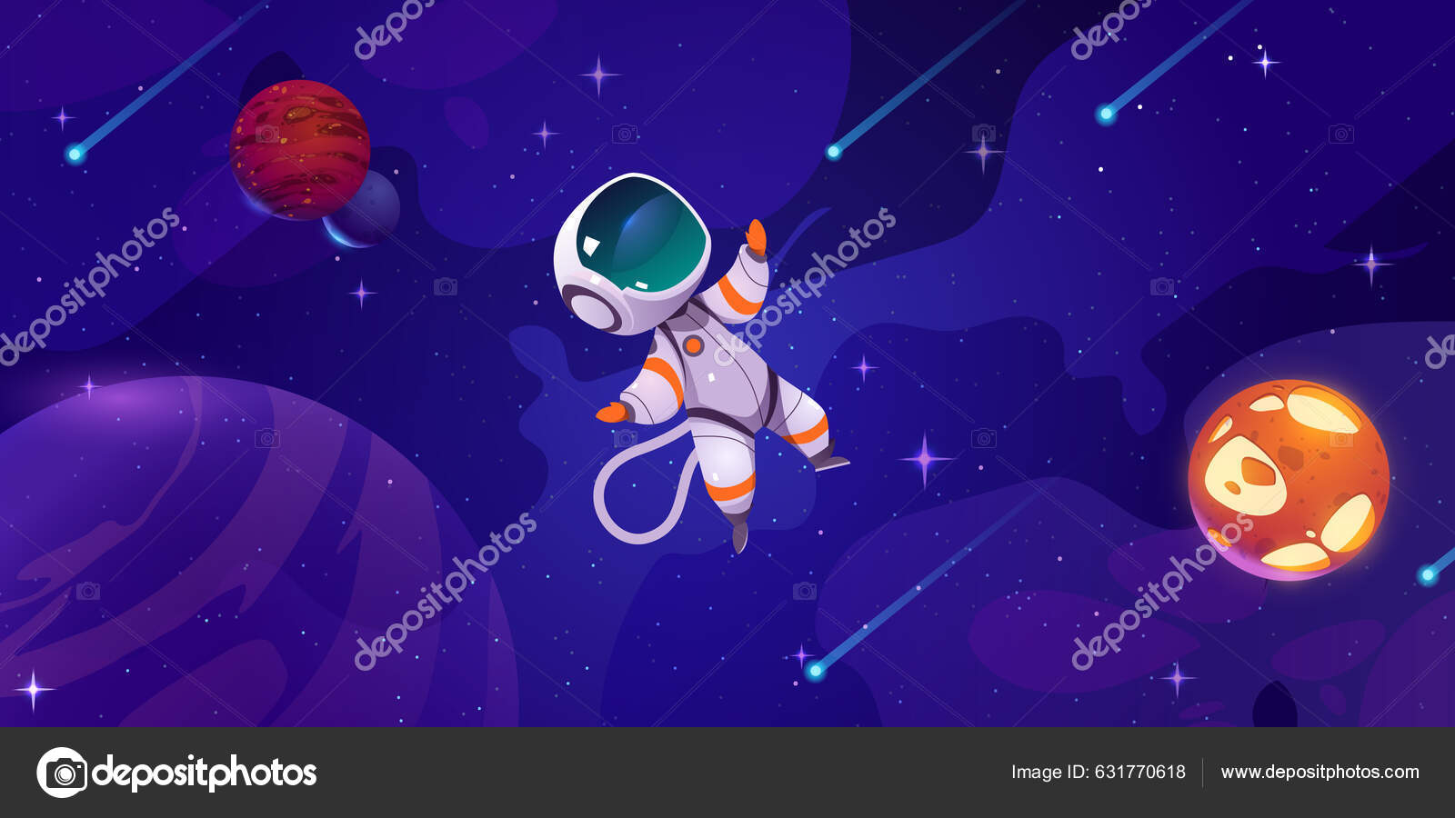Lindo Astronauta Volando Cosmos Con Planetas Alienígenas Cometas Estrellas  Cosmonauta Vector de stock #631770618 de ©klyaksun, image size:1600x900