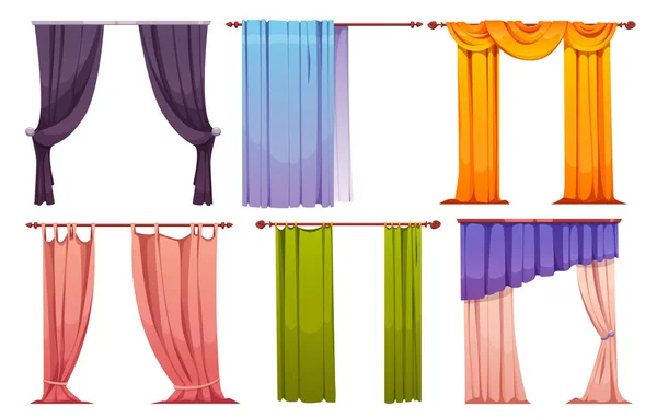 Cartoon Set Color Curtains Isolated White Background Vector Illustration Thick — Archivo Imágenes Vectoriales