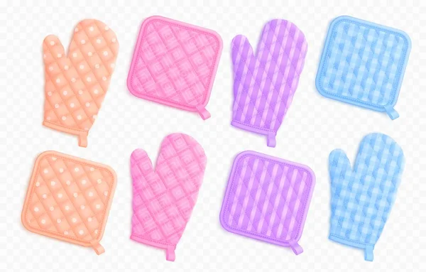 Kitchen Mittens Potholders Fabric Holders Cooking Template Textile Oven Mitts — 스톡 벡터