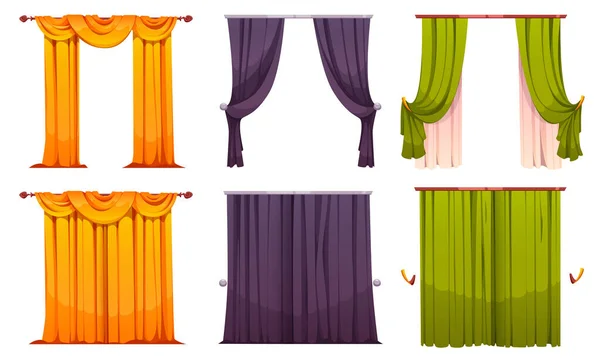 Cartoon Set Open Closed Curtains Isolated White Background Vector Illustration — Stockový vektor