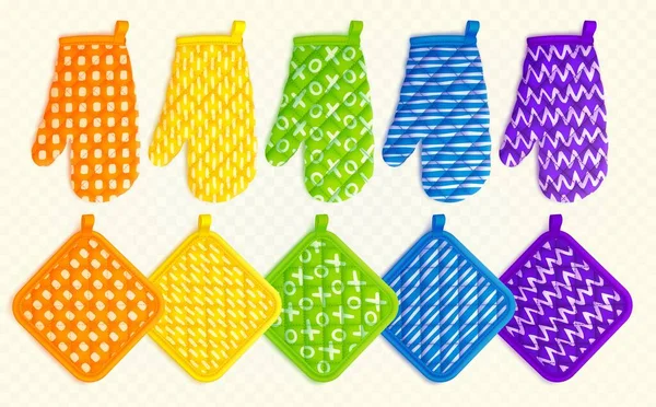 Kitchen Mittens Potholders Fabric Holders Cooking Template Textile Oven Mitts — Vetor de Stock